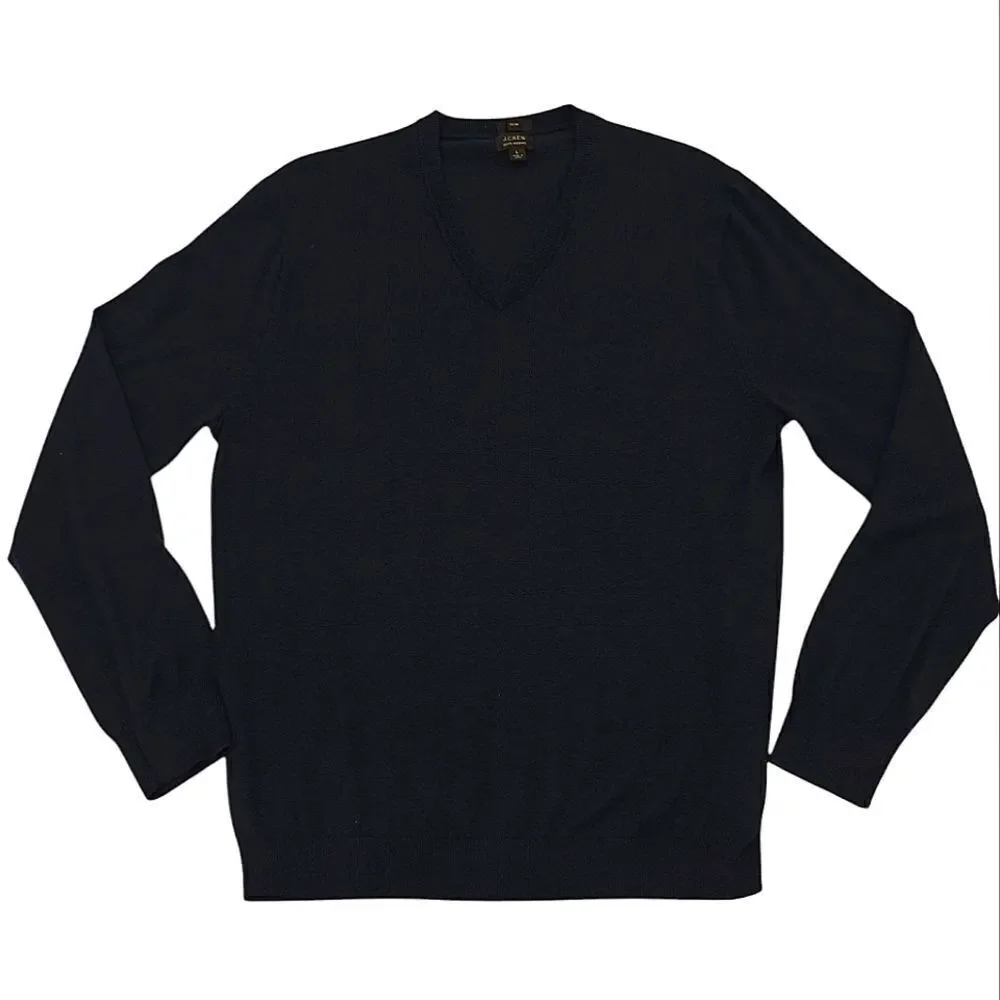 J CREW DARK BLUE 100% MERINO WOOL SLIM FIT SWEATER SIZE L